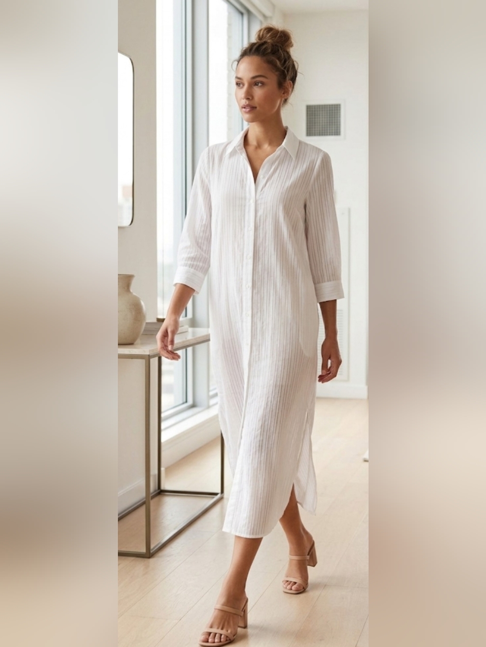 Express White Textured Stripe Maxi Shirt Dress Duster XS NWT